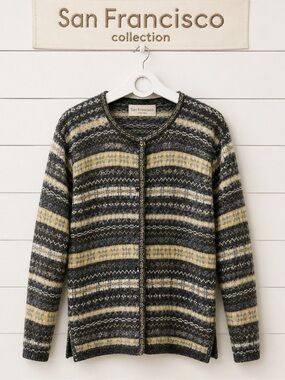 SAN FRANCISCO COLLECTION Vintage Striped Cardigan – Gray & Yellow – M